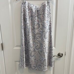 LOFT White and Blue Paisley A-Line Skirt